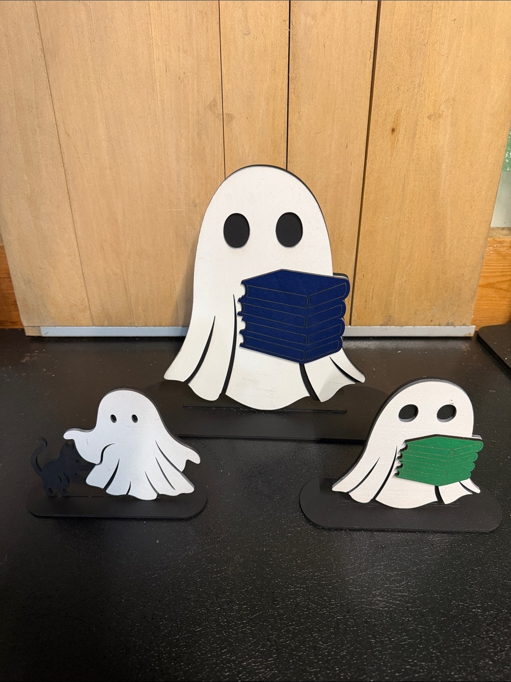 White Ghost Table Decorations with Blue and Green Books - Home Party Supplies